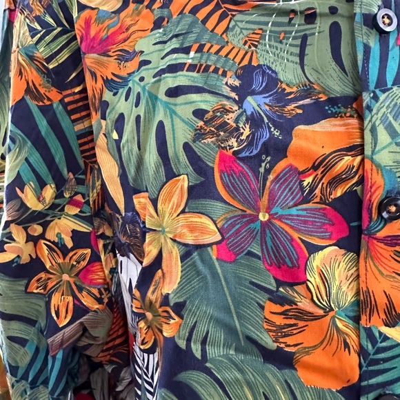 NWOT Paisley & Gray Tropical Print Button Front Shirt Cotton Multi-color XXL - Picture 5 of 9